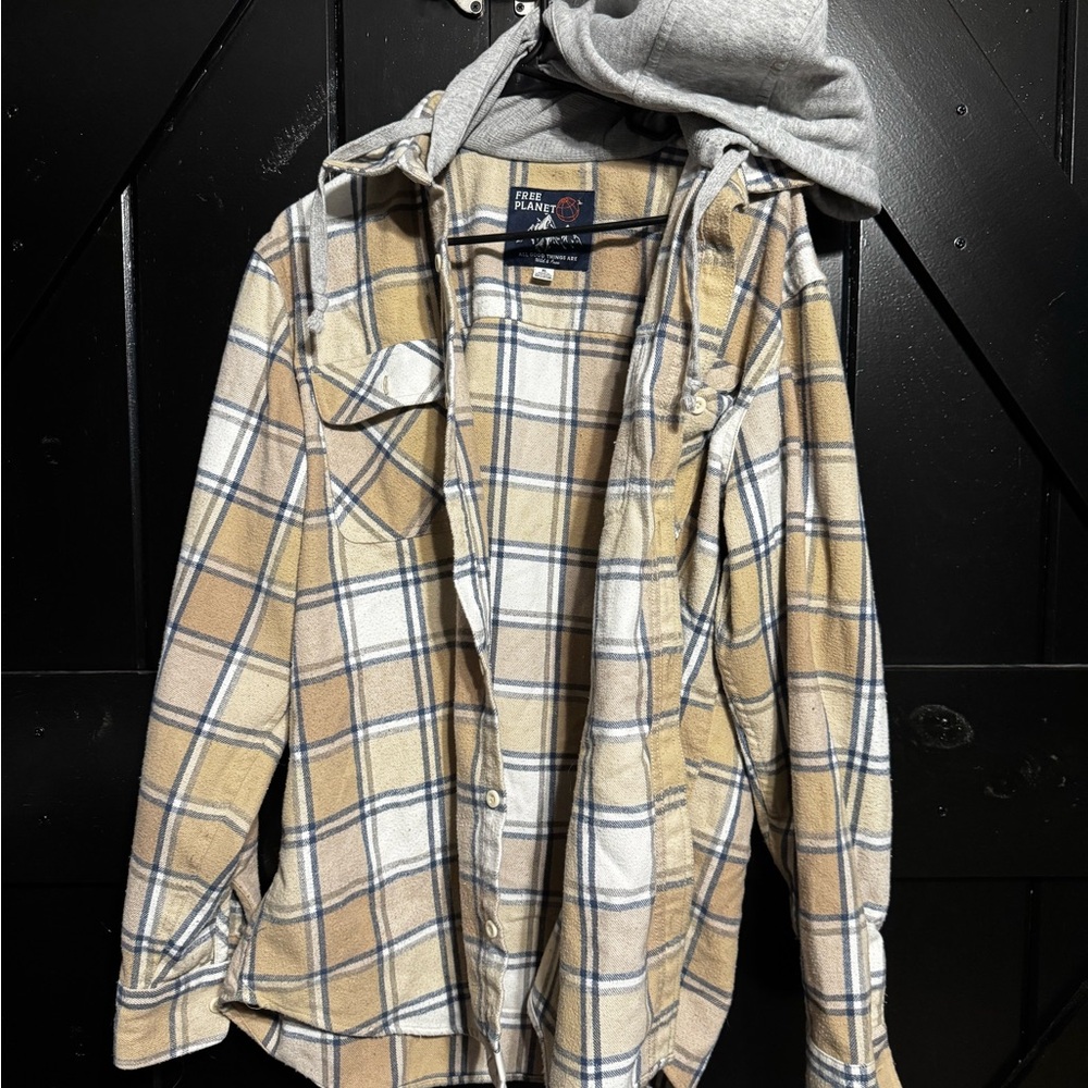 Free Planet Lightweight Shirt Jacket Tan and Gray